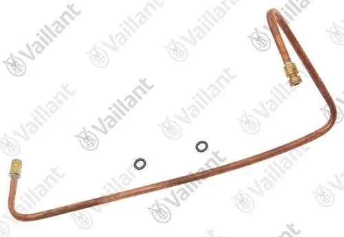 Kupferrohr von Vaillant mit zwei Anschlüssen und O-Ringen. Das Produkt weist eine gebogene Form auf und ist Teil einer Steuerleitung.